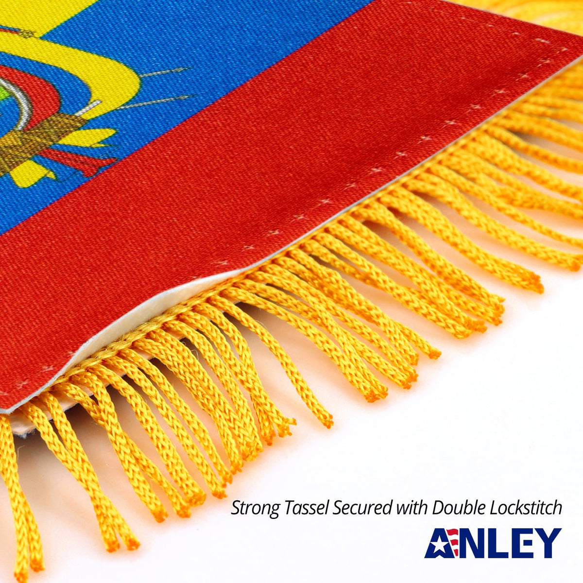 Anley Ecuador fringy window flag back view showing identical double-sided print