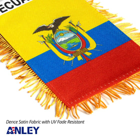 Anley Ecuador fringy window flag attached to rearview mirror with premium stitching