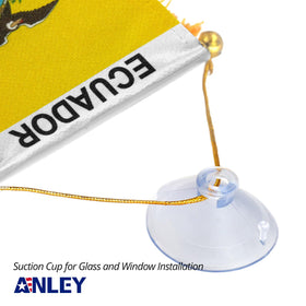 Anley Ecuador fringy window flag suction hanger in use on windshield
