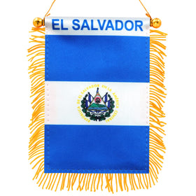 Anley El Salvador fringy flag for car windows, double-sided display.