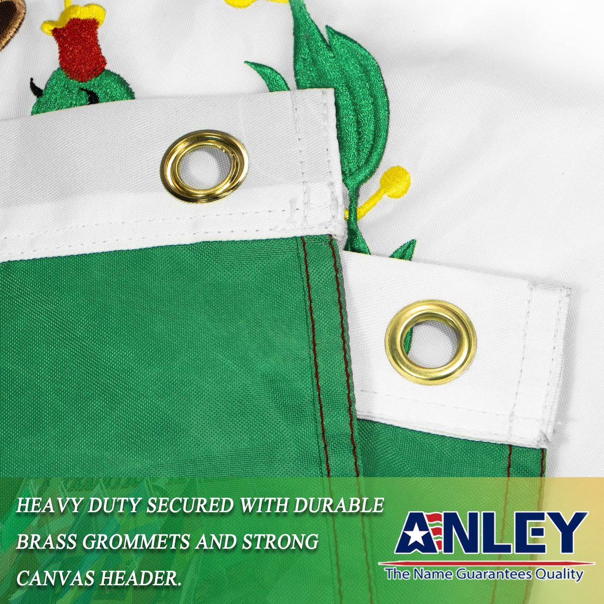 Anley EverStrong brass grommets ensure durable, easy hanging.