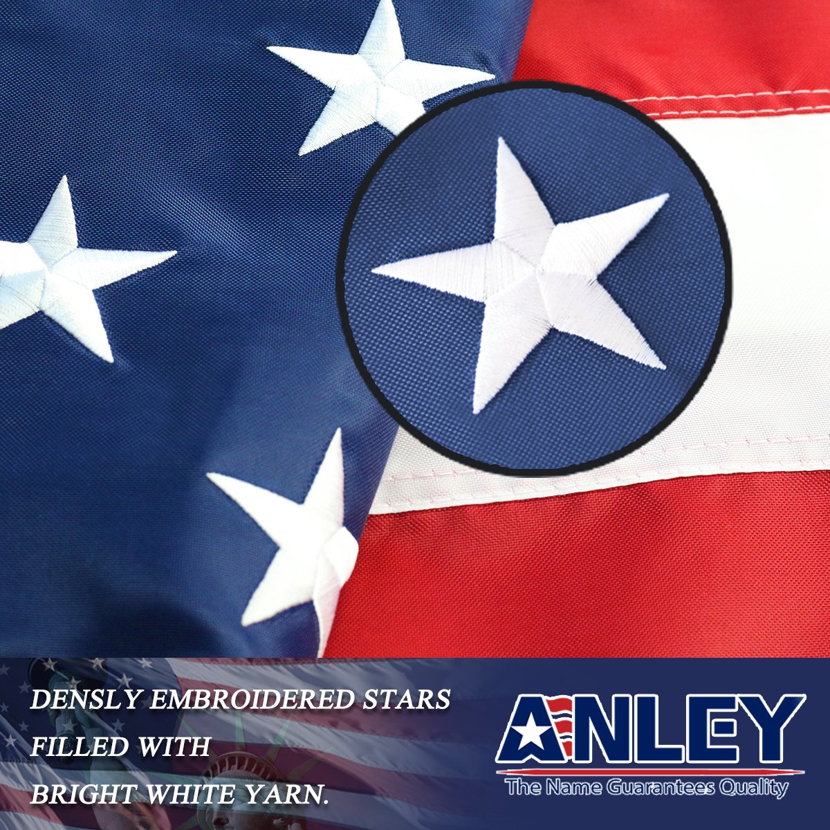 ANLEY EverStrong flag end features four rows of lock stitching for durability.