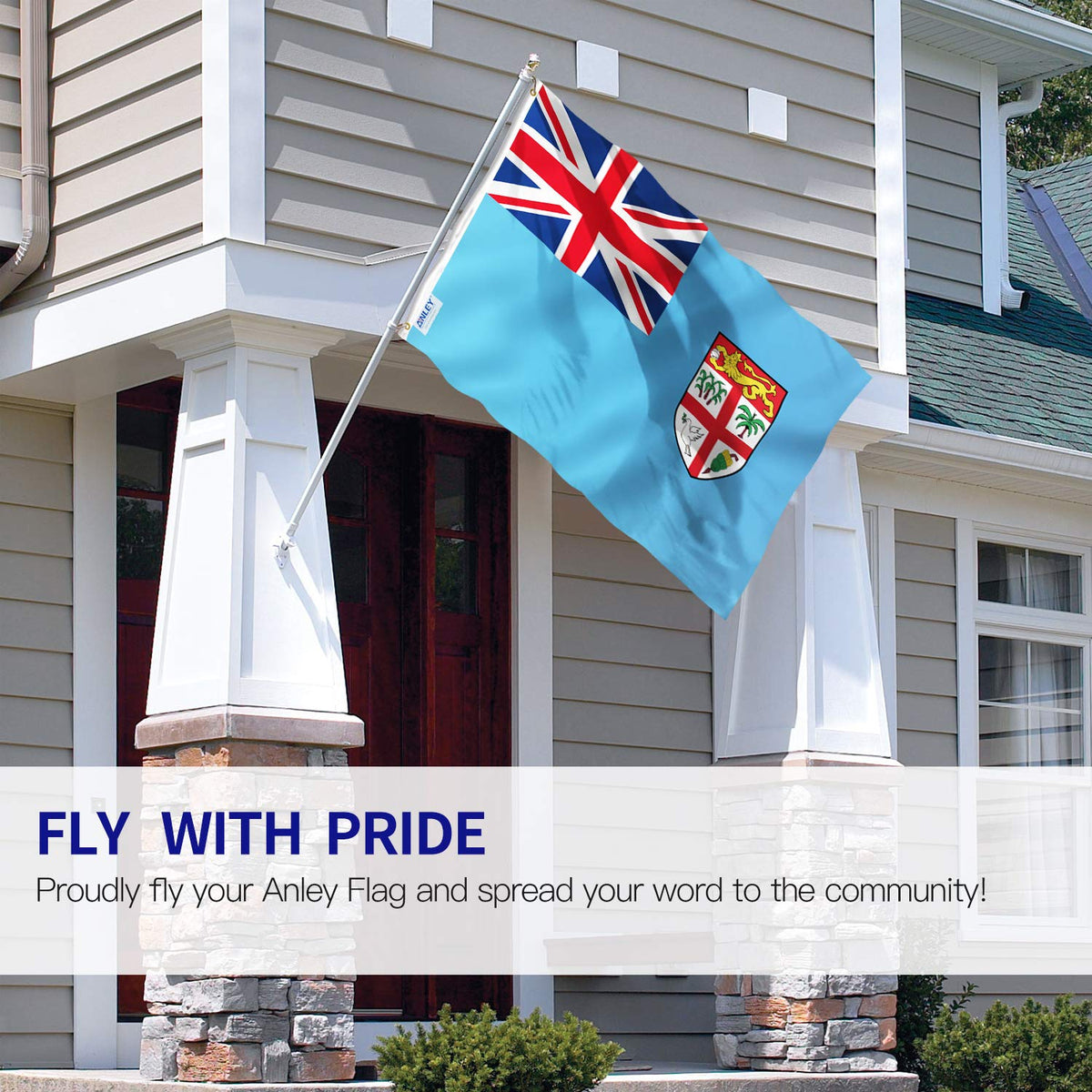 Anley Fiji flag 3x5 canvas header close-up and brass grommets.