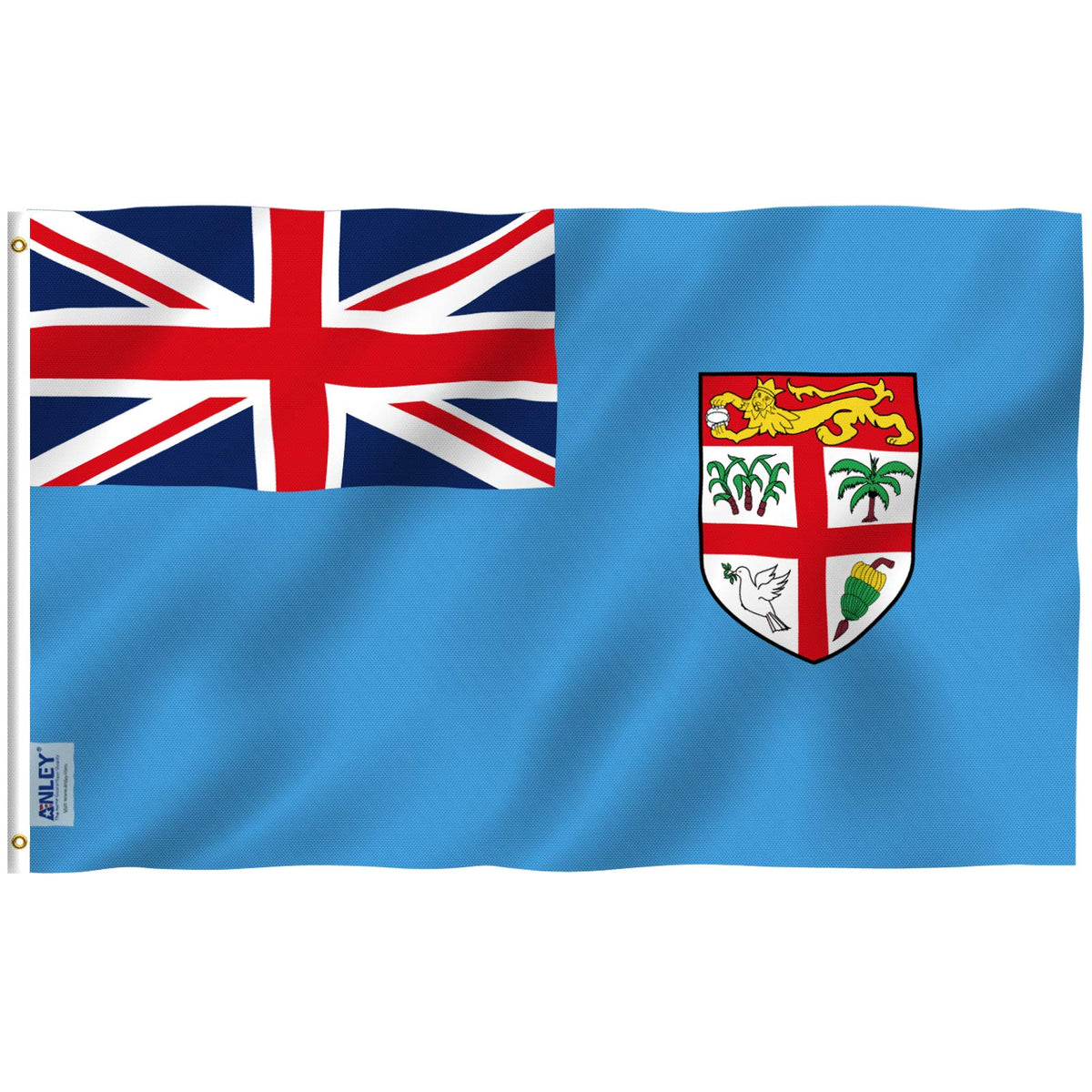 Anley Fiji flag 3x5 front view with vivid color and durable stitching.