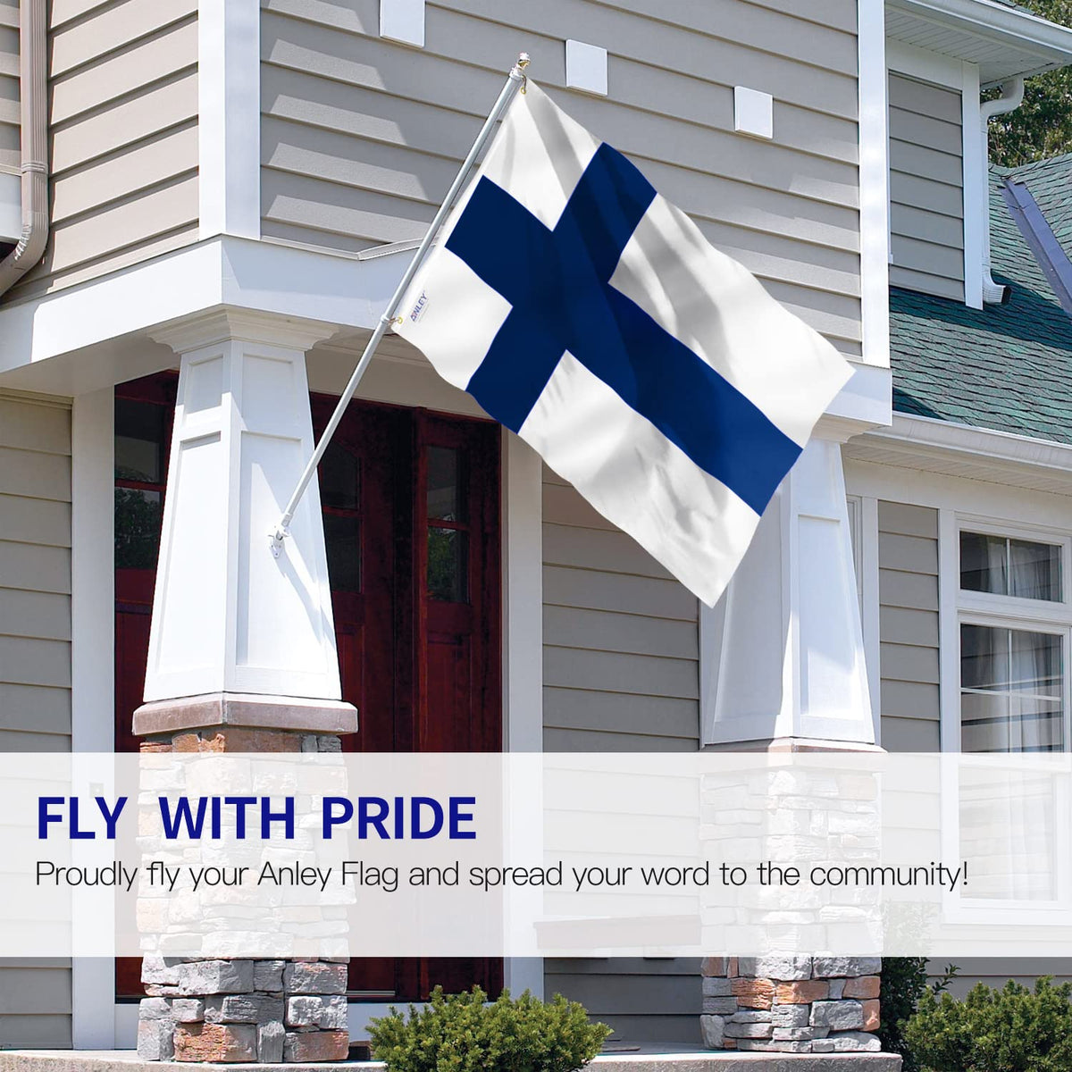 Brass grommets on an Anley Finland flag for durable outdoor mounting.