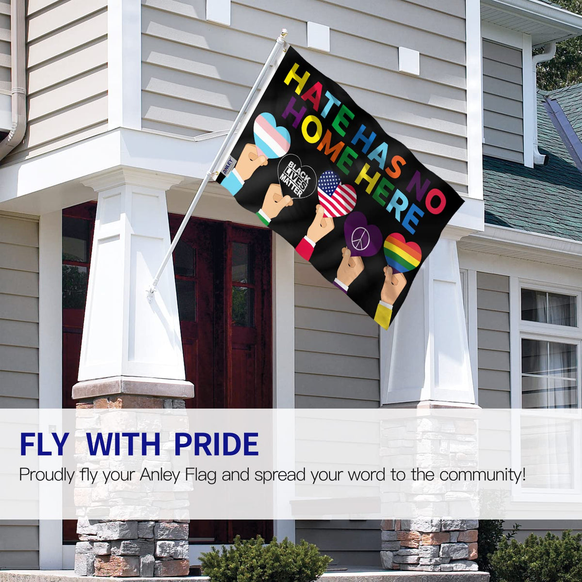 Anley flag with brass grommets showcases durable construction for outdoor mounting.