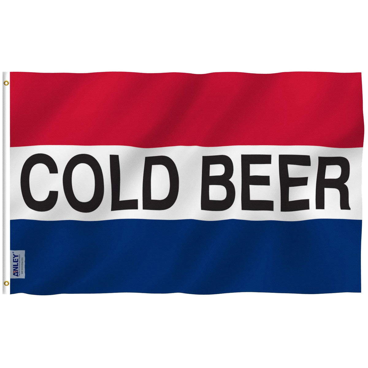 Anley Fly Breeze 3x5 Cold Beer Flag front view shows vivid color for storefronts.