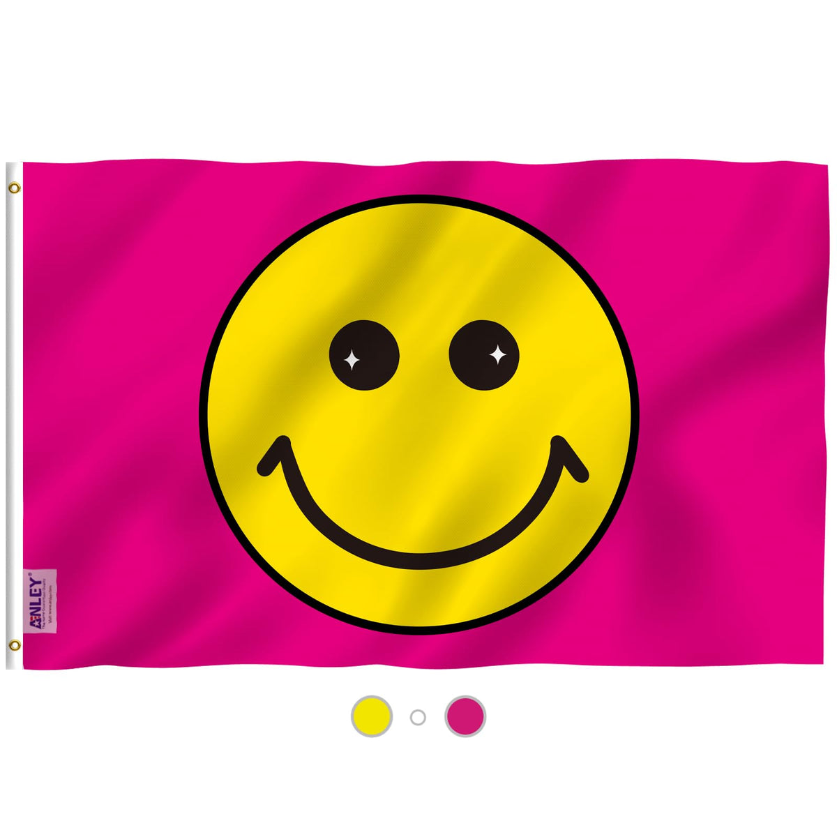 Anley Fly Breeze pink happy face flag with vivid outdoor color.