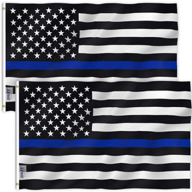 Anley Fly Breeze 3x5 Thin Blue Line flag with canvas header fluttering in light wind