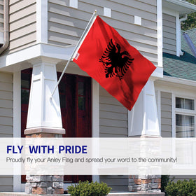 Anley Fly Breeze Albania flag canvas header close-up highlights durable construction