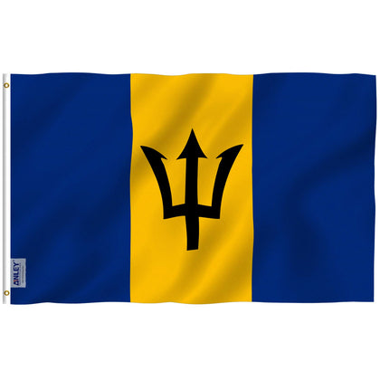 Anley Fly Breeze Barbados flag 3x5 with vivid color for outdoor display.
