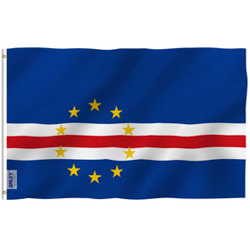 Anley Fly Breeze Cape Verde flag on a pole shows bright, fade-resistant colors outdoors.