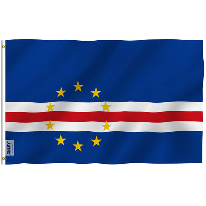 Anley Fly Breeze Cape Verde flag on a pole shows bright, fade-resistant colors outdoors.