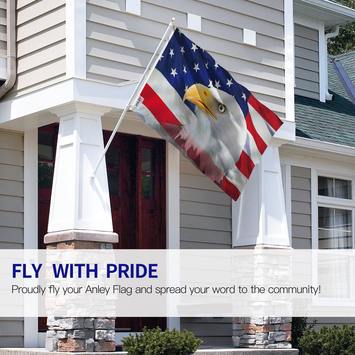 Anley Fly Breeze bald eagle flag close-up print for crisp, fade-resistant visuals