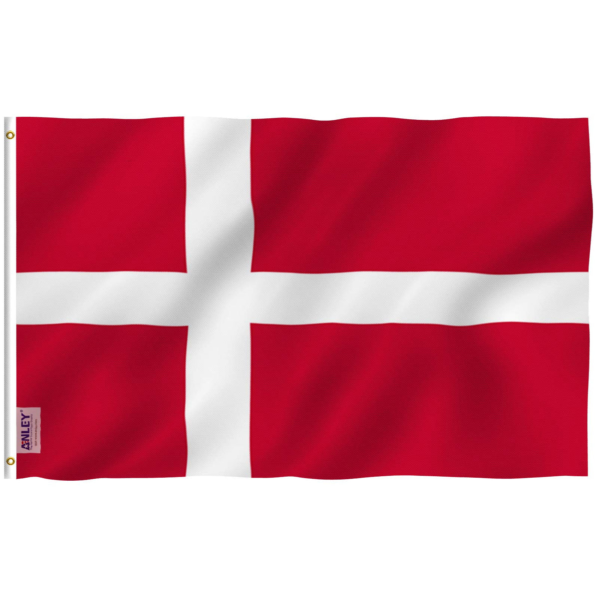 Anley Fly Breeze Denmark flag 3x5 fluttering in light breeze with vivid colors