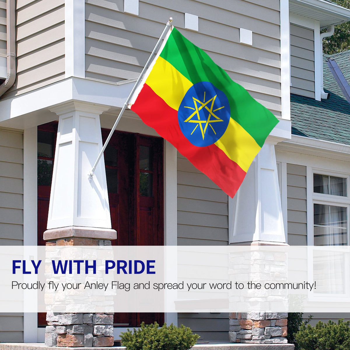 Anley Fly Breeze Ethiopia flag showing canvas header for durable mounting.