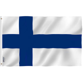 Anley Finland flag fluttering in a light breeze with vivid colors.