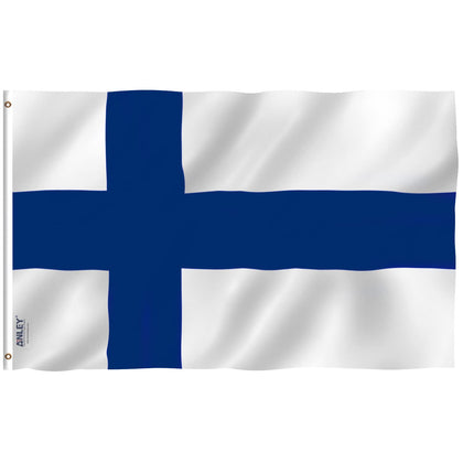 Anley Finland flag fluttering in a light breeze with vivid colors.