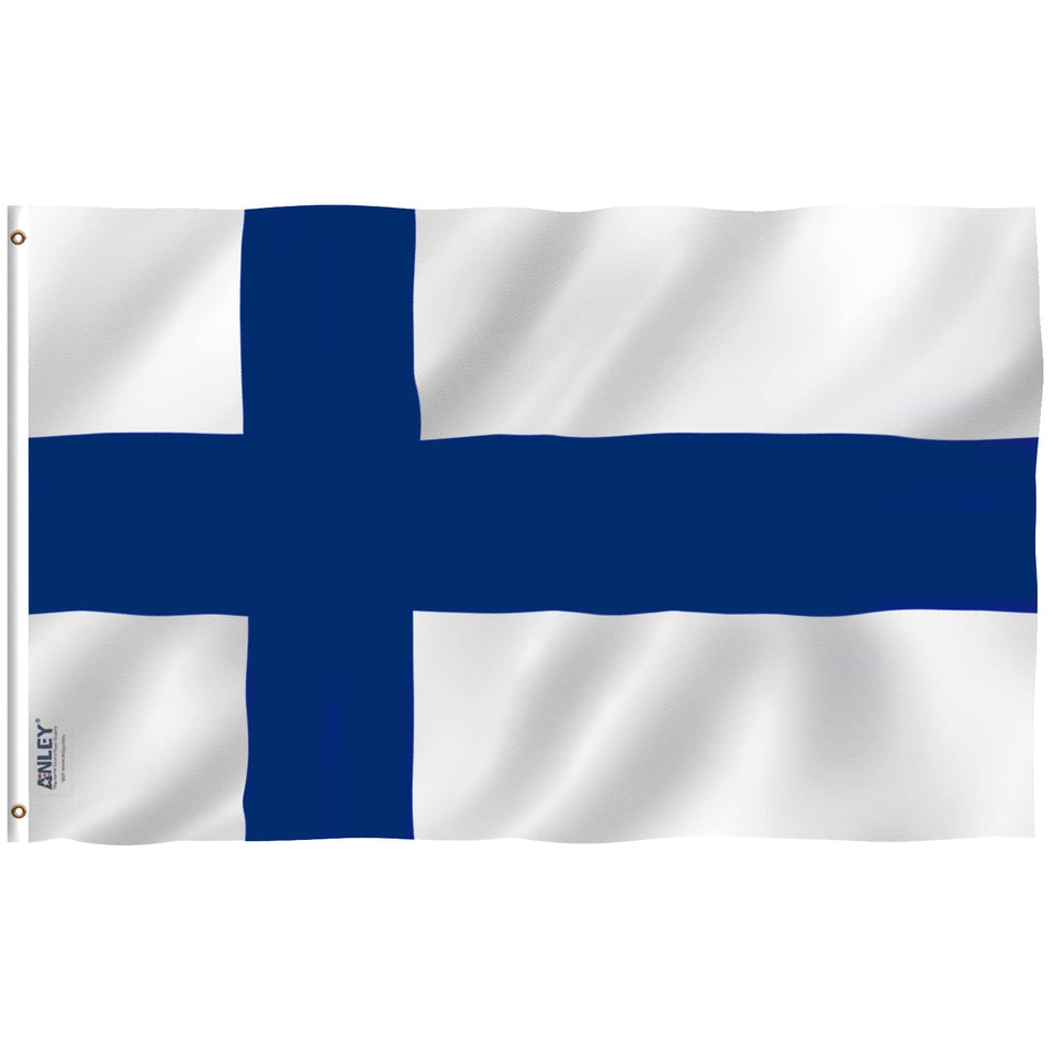 Anley Finland flag fluttering in a light breeze with vivid colors.