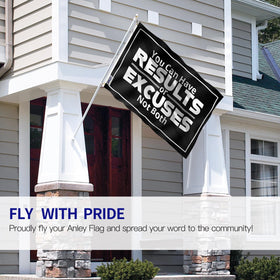 Anley Fly Breeze flag wall display in gym area shows durable stitching and low-wind suitability.