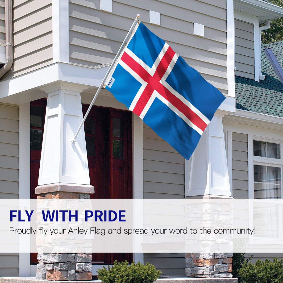 Close-up of canvas header and double stitching on the Iceland flag.