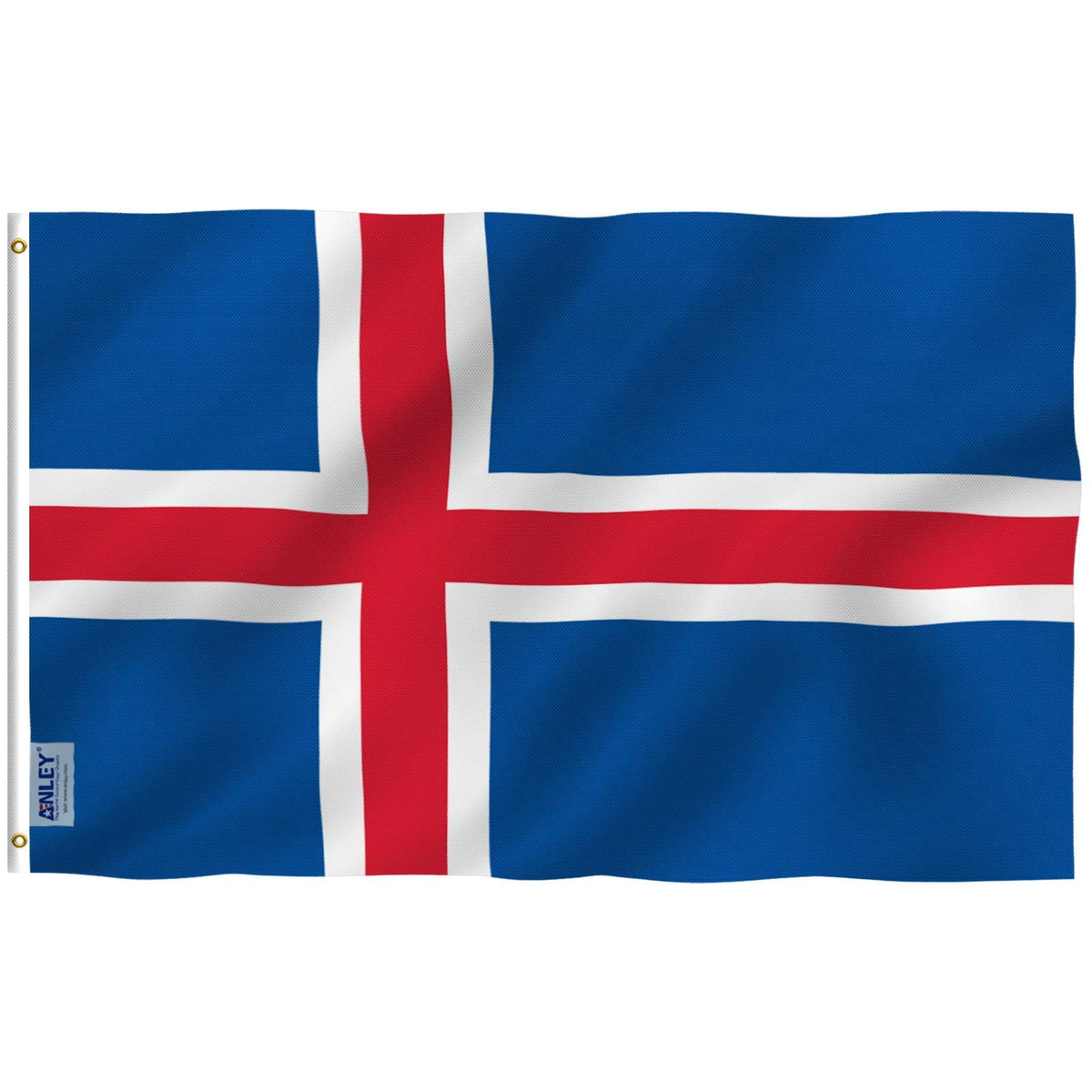 Anley Fly Breeze Iceland flag on a flagpole with vivid outdoor-ready color.