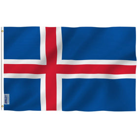 Anley Fly Breeze Iceland flag on a flagpole with vivid outdoor-ready color.