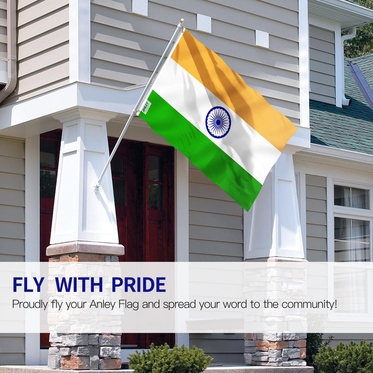 Anley Fly Breeze India flag close-up shows fade-proof print.