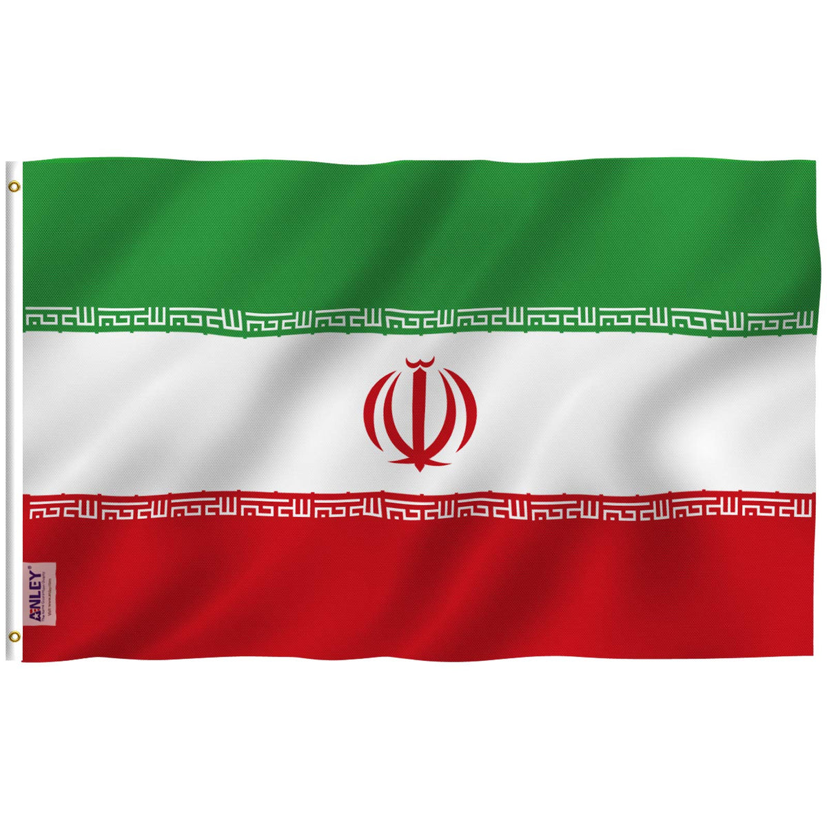 Anley Fly Breeze Iran flag 3x5 full view for outdoor displays in light wind.