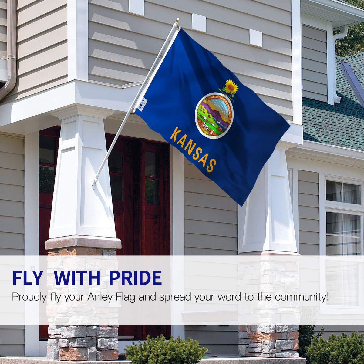 Anley Fly Breeze Kansas flag close-up showing brass grommets and stitching