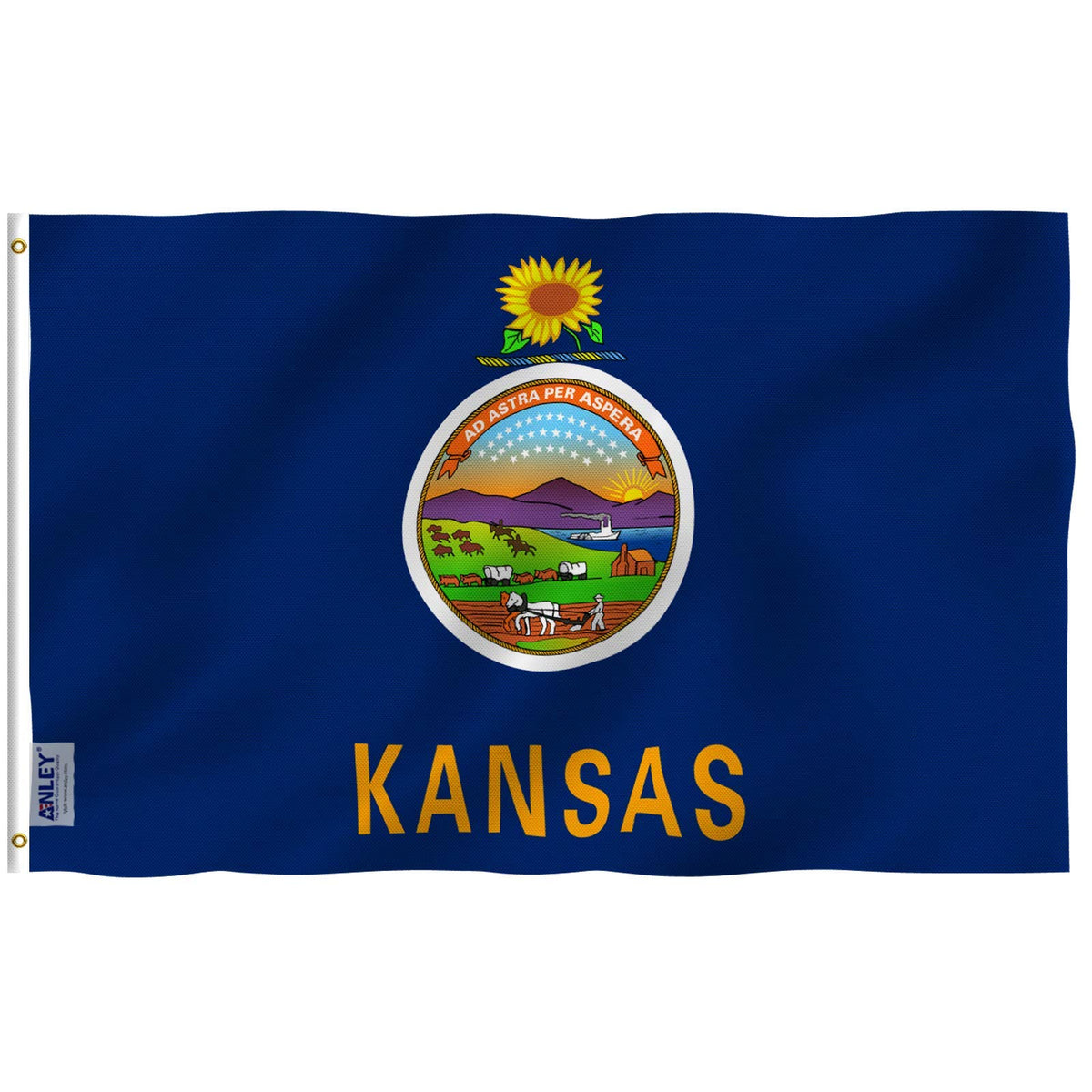 Anley Fly Breeze Kansas flag with canvas header for durable outdoor display