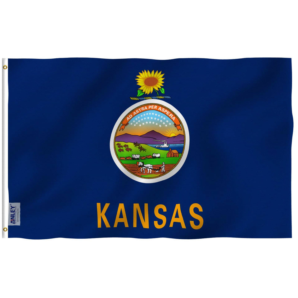 Anley Fly Breeze Kansas flag with canvas header for durable outdoor display