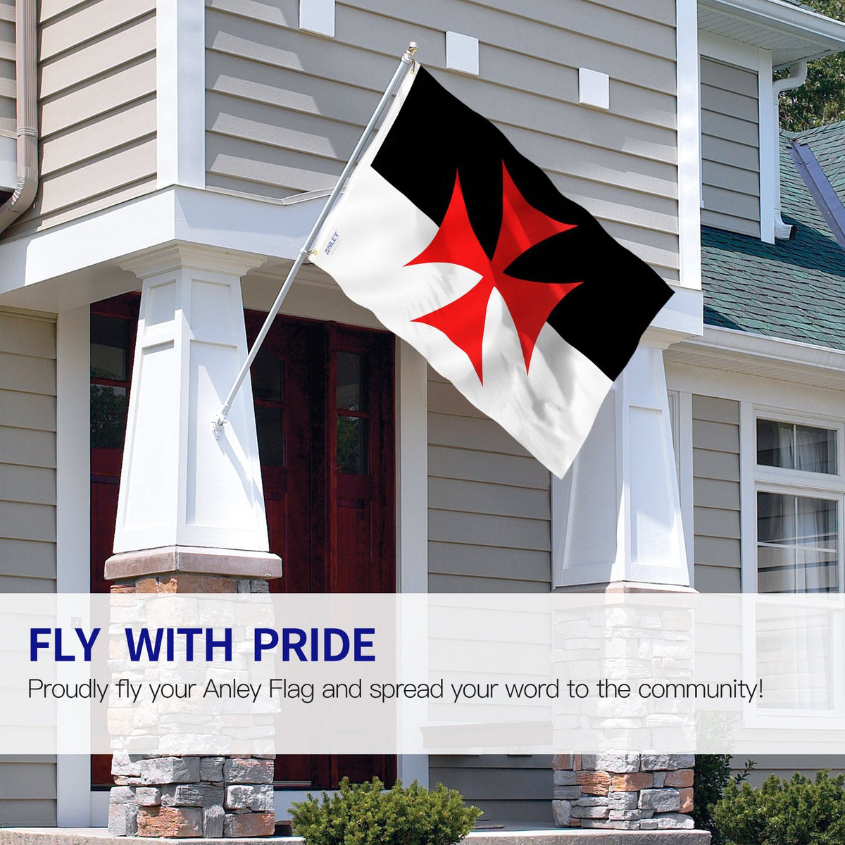 Anley Knights Templar flag, side view, durable outdoor use