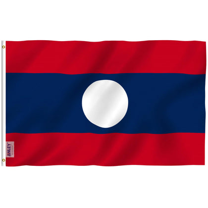 Anley Fly Breeze Laos flag with canvas header for durable outdoor display.