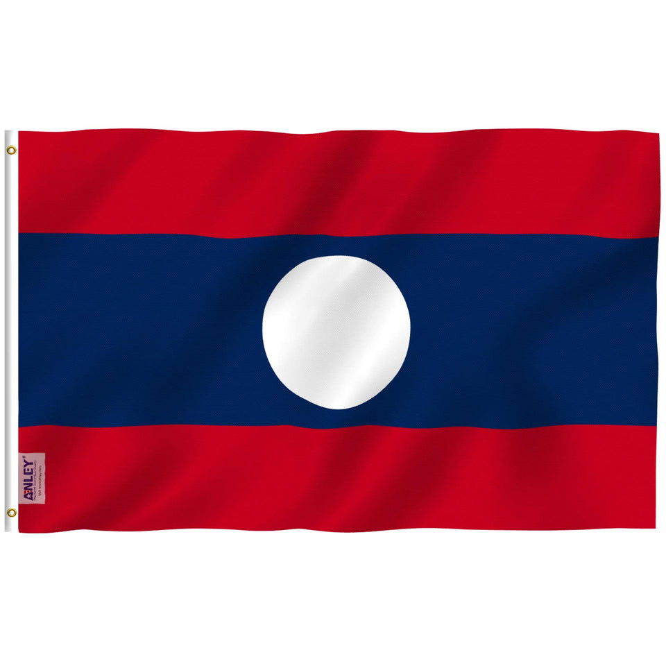 Anley Fly Breeze Laos flag with canvas header for durable outdoor display.