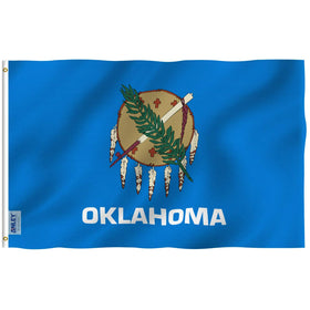 Anley Fly Breeze Oklahoma flag with canvas header waving in light breeze.