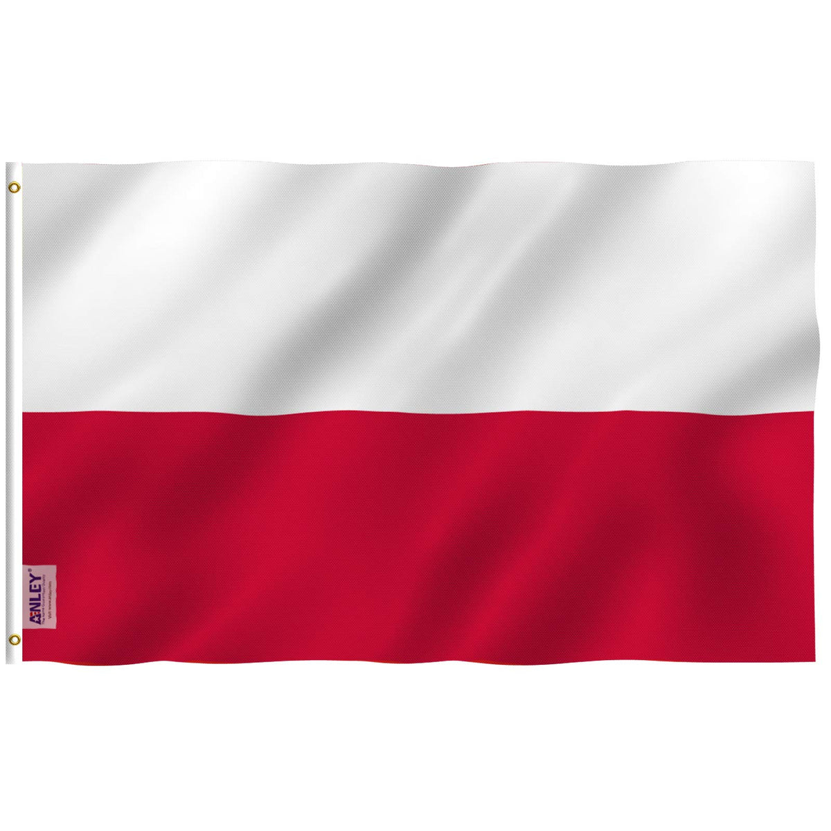 Anley Fly Breeze Poland flag close-up stitching highlights durable craftsmanship for outdoor displays.