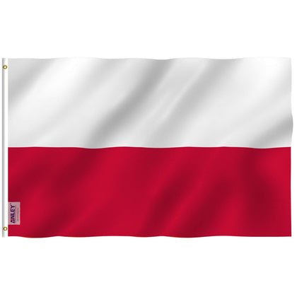 Anley Fly Breeze Poland flag close-up stitching highlights durable craftsmanship for outdoor displays.