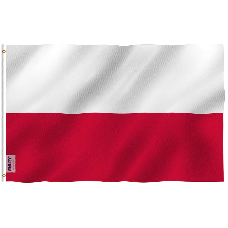 Anley Fly Breeze Poland flag close-up stitching highlights durable craftsmanship for outdoor displays.