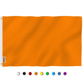 Anley Fly Breeze solid orange flag 3x5 waving in a light breeze for outdoor visibility.