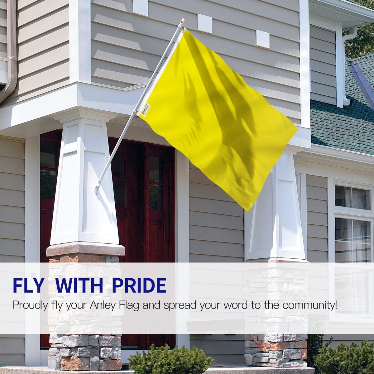 Anley Fly Breeze solid yellow flag 3x5 fluttering in light breeze outdoors.