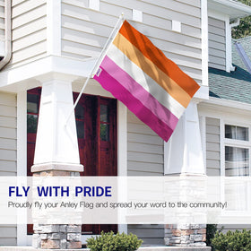 Anley Fly Breeze Sunset Pride Flag close-up shows durable canvas header for secure mounting.