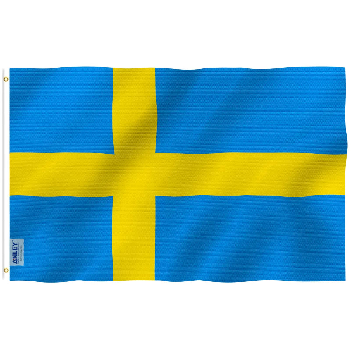 Anley Fly Breeze 3x5 Sweden flag with canvas header, ready for mild winds.