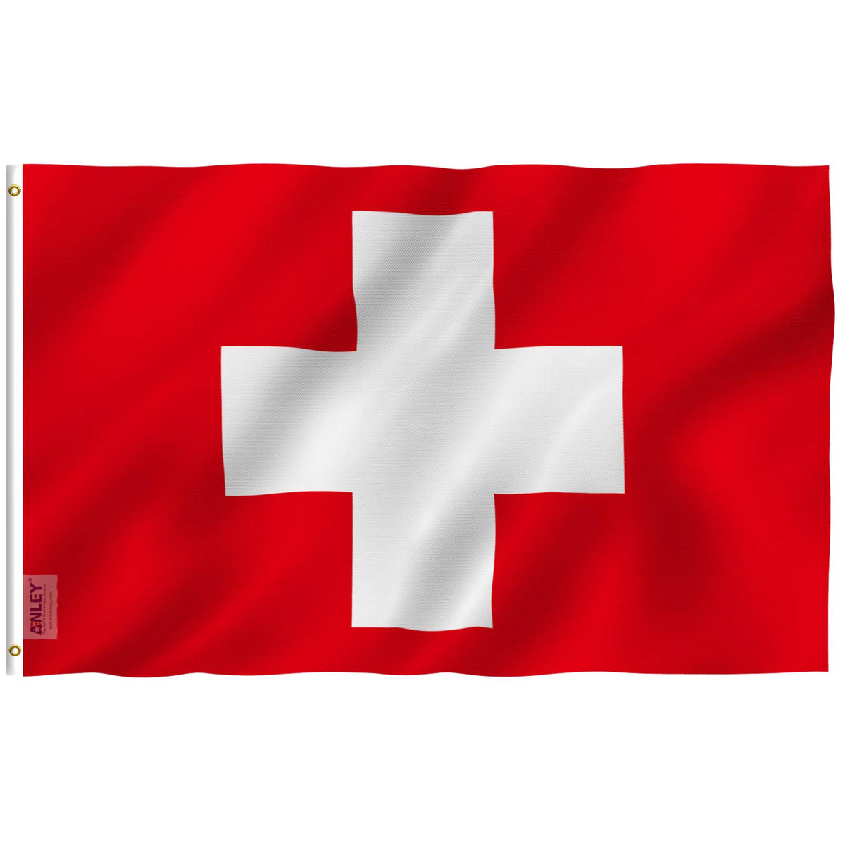 Anley Fly Breeze Switzerland flag 3x5 - front view ideal for outdoor display with vivid color.