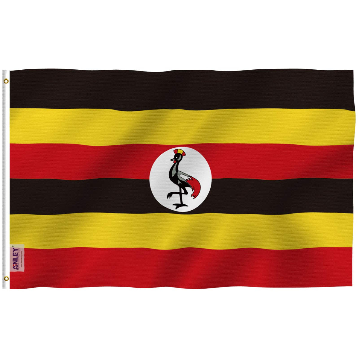Anley Fly Breeze Uganda flag with canvas header fluttering in light breeze for outdoor display.