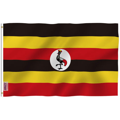 Anley Fly Breeze Uganda flag with canvas header fluttering in light breeze for outdoor display.