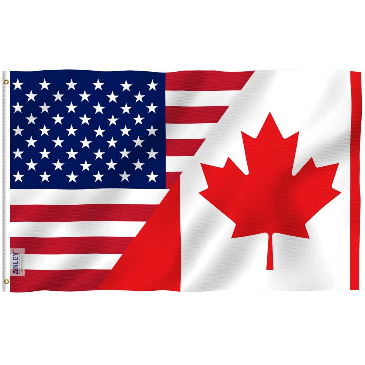 Anley Fly Breeze US-Canada Friendship Flag waving outdoors with durable design.