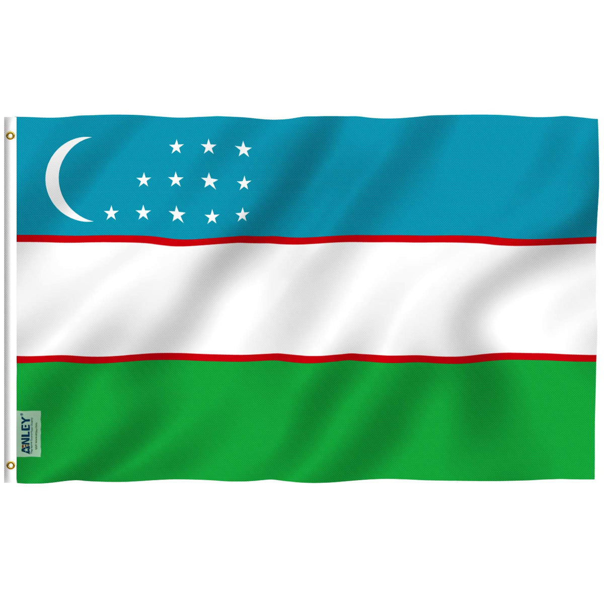 Anley Fly Breeze Uzbekistan flag 3x5ft flag ready for outdoor display with vivid color.