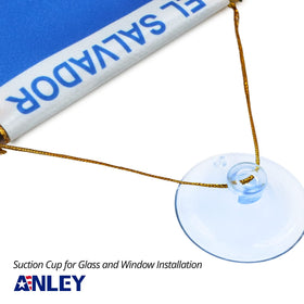 Anley flag with suction hanger for quick car mounting.