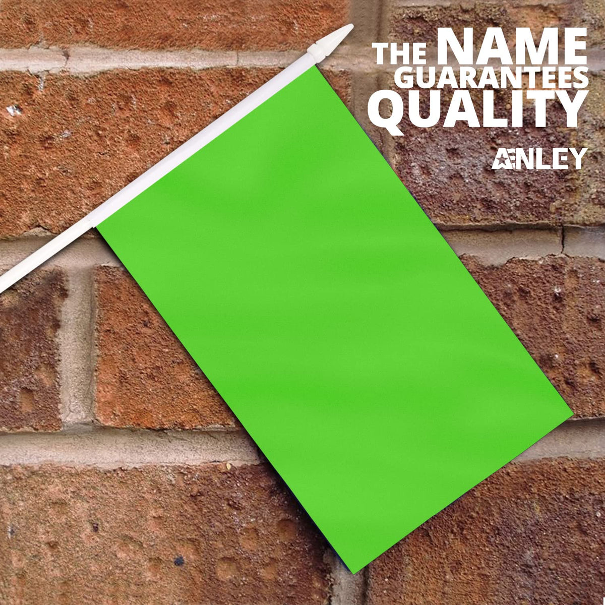 Anley green mini flag close-up shows vivid fade-resistant color for events.